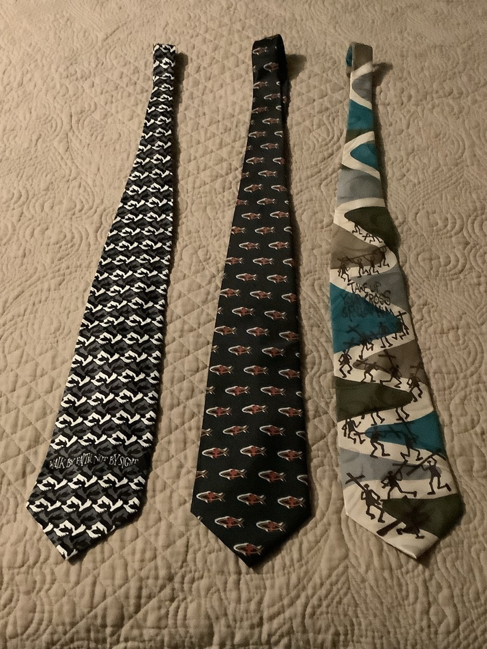Set of Three Men's Patterned Neckties - Black, Navy, Teal